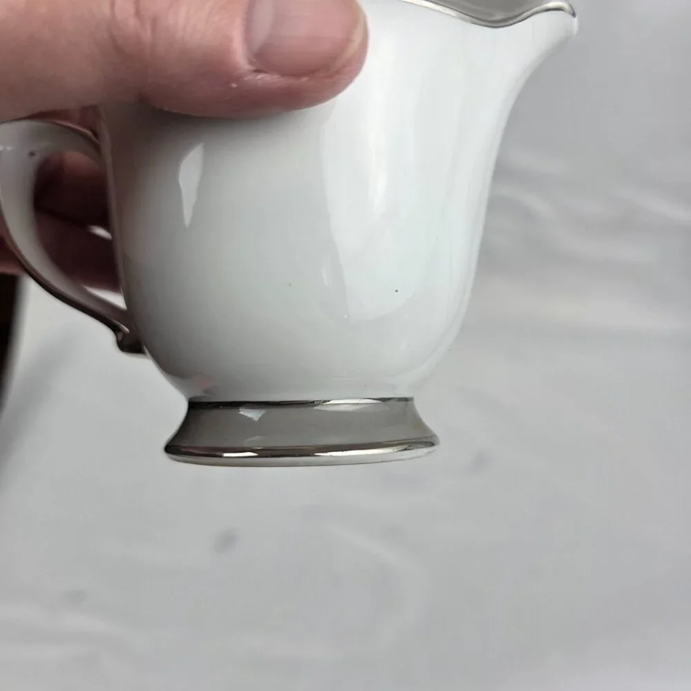 Sango Plantina Creamer White with Gray Band & Platinum Trim